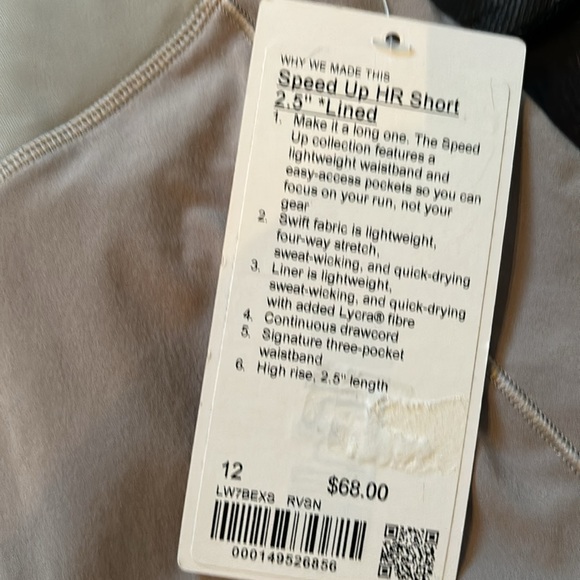 LULULEMON SPEED UP HR SHORTS 2.5” in RIVERSTONE (RVSN) SZ 12 NWT - Picture 4 of 6